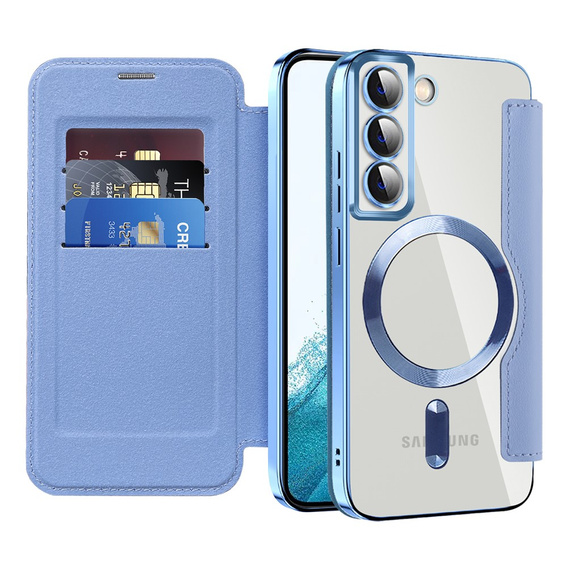 Θήκη με πτερύγιο για Samsung Galaxy S22 5G, RFID Wallet MagSafe CamShield, μπλε