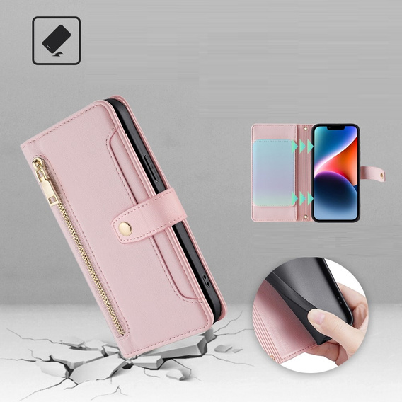 Θήκη με πτερύγιο για Xiaomi Redmi Note 13 Pro 5G, Wallet Zipper Pocket, ροζ