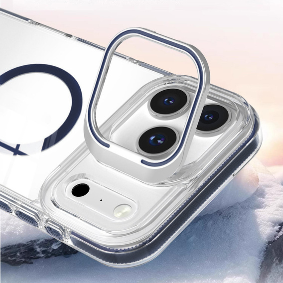 Θήκη για iPhone 17 Pro, για MagSafe, με βάση, διάφανη με μπλε ένθετα
