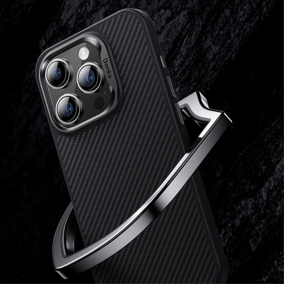 θήκη BENKS Kevlar για iPhone 15 Pro Max, για MagSafe, Carbon Fiber, μαύρη