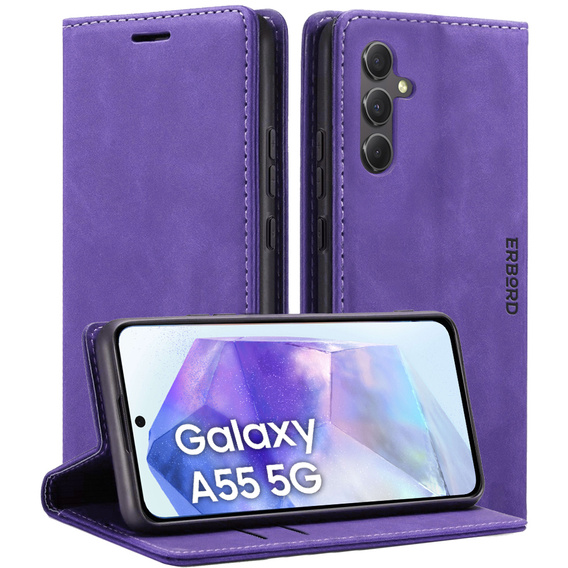 Θήκη για Samsung Galaxy A55, ERBORD Vintage, μωβ + Γυαλί για την οθόνη
