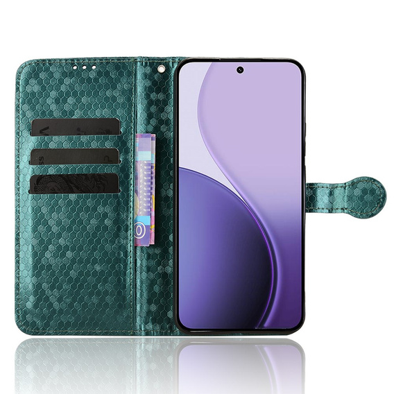 Θήκη με πτερύγιο για Oppo Reno 14, πορτοφόλι Rhombus, πράσινο