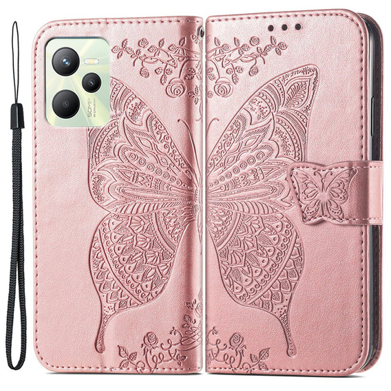 Θήκη με πτερύγιο για Realme C35, Butterfly, ροζ