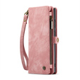 CASEME θήκη για Samsung Galaxy S25 Ultra, Retro Leather Wallet, με λουράκι, ροζ