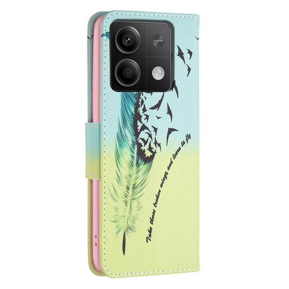 Θήκη με πτερύγιο για Xiaomi Redmi Note 13 5G, Wallet, Feather μπλε / κίτρινη
