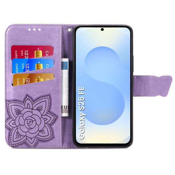 Θήκη με πτερύγιο για Samsung Galaxy S25 FE, Butterfly, μωβ