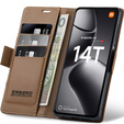 Θήκη για Xiaomi 14T, ERBORD Glossy Litchi, πορτοφόλι με πτερύγιο, καφέ