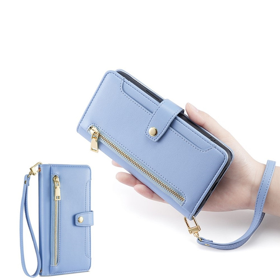 Θήκη με πτερύγιο για iPhone 14 Pro, Wallet Zipper Pocket, μπλε