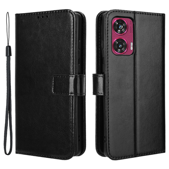 Θήκη με πτερύγιο για Motorola Edge 50 Fusion 5G, Crazy Horse Wallet, μαύρη