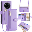 Θήκη με πτερύγιο για Realme 14 Pro+ 5G, Wallet Zipper Pocket, μωβ