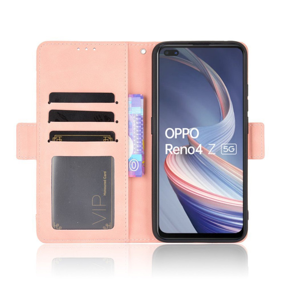 Θήκη με πτερύγιο για Oppo Reno 4 Z 5G, Card Slot, ροζ