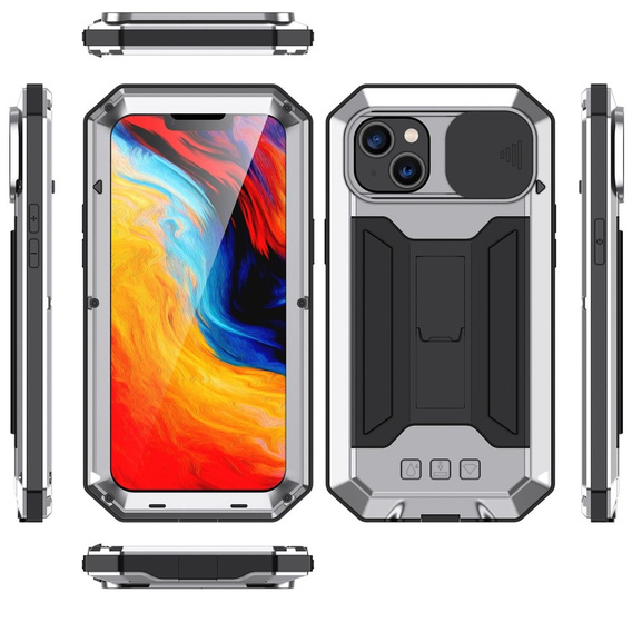 Θήκη για iPhone 14, R-JUST CamShield Slide, θωρακισμένη, ασημένια / μαύρη