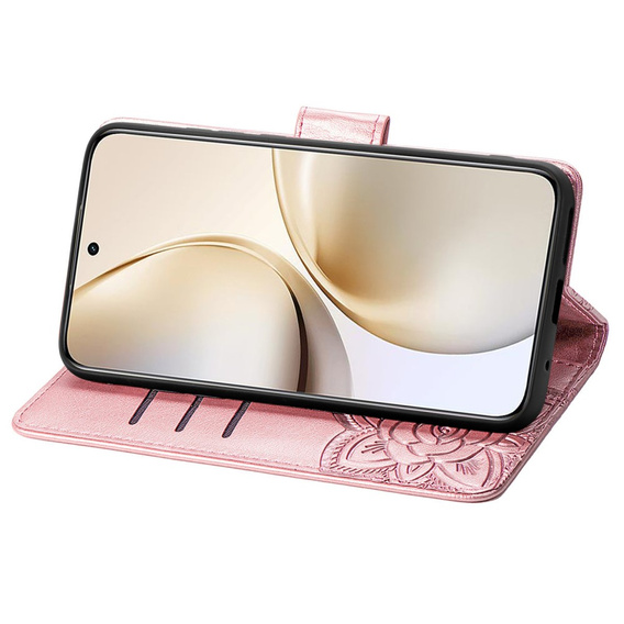 Θήκη με πτερύγιο για Realme 14 Pro 5G, Butterfly, ροζ rose gold