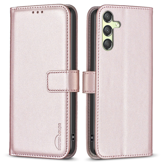 Θήκη με πτερύγιο για Samsung Galaxy A25 5G, BINFEN Wallet, ροζ rose gold + γυαλί 9H 