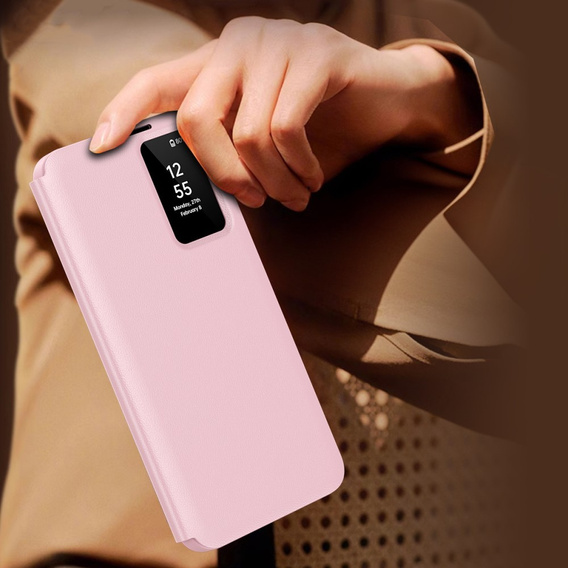 Αναδιπλούμενη θήκη για Samsung Galaxy S25+ Plus, Smart View Wallet, ροζ