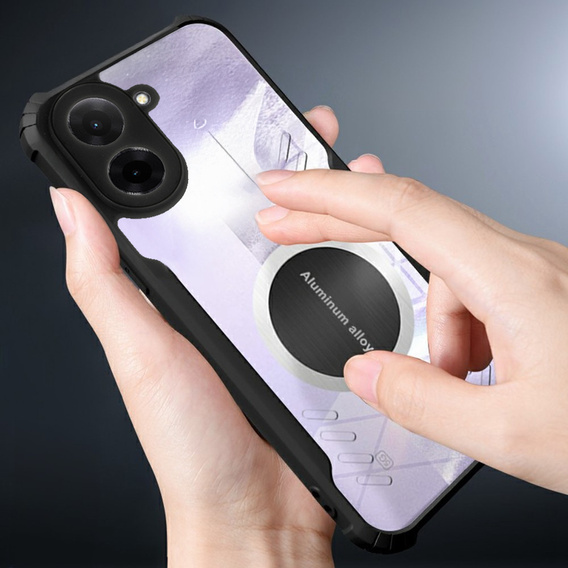 Θήκη για Xiaomi Redmi A5, με μαγνητική πλάκα, διαφανής / μαύρη