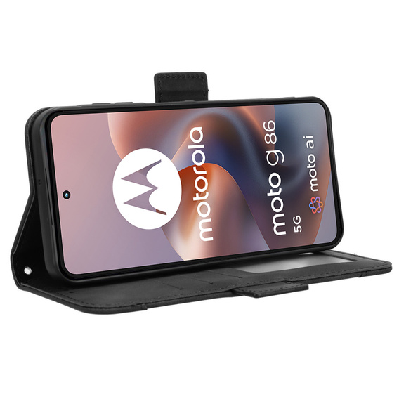Θήκη με πτερύγιο για Motorola Moto G86 5G, Card Slot, μαύρη