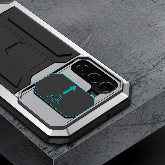 Θωρακισμένη θήκη για Samsung Galaxy S22, R-JUST CamShield Slide, ασημένια