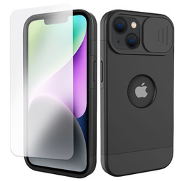 Θήκη ERBORD MagSafe Cam Slider, μαύρη + γυαλί για την οθόνη για iPhone 13 / iPhone 14