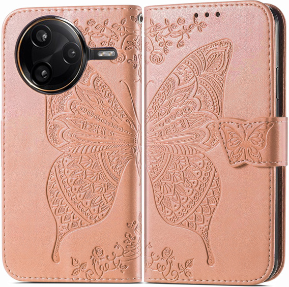 Θήκη με πτερύγιο για Xiaomi Poco F7 Ultra, Butterfly, ροζ rose gold