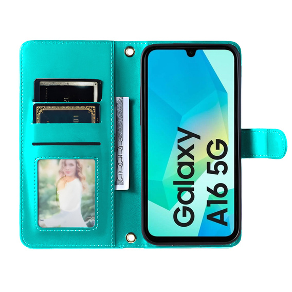θήκη πτερύγιο για Samsung Galaxy A16, Rhombus Crossbody Leather, πράσινη