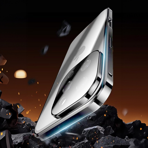 θήκη για το iPhone 16 Pro, Magnetic Dual Glass, ασημένια