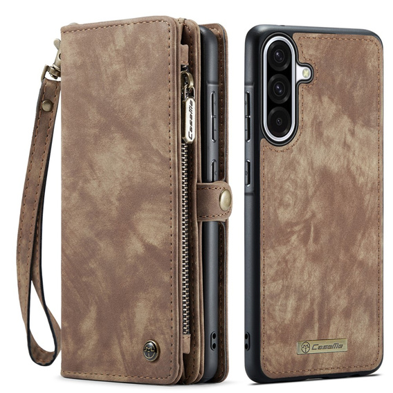 CASEME θήκη για Samsung Galaxy A56 5G, Retro Leather Wallet, με λουράκι, καφέ