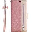 θήκη πτερύγιο για Samsung Galaxy A54 5G, Wallet Pocket Zipper Lace, ροζ