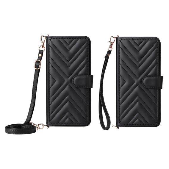 Θήκη με πτερύγιο για Xiaomi Poco M7 Pro 5G, Crossbody Leather Wallet, μαύρη