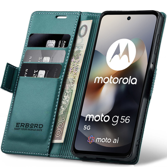 ERBORD Γυαλιστερό πορτοφόλι Litchi με πτερύγιο για Motorola Moto G56 5G