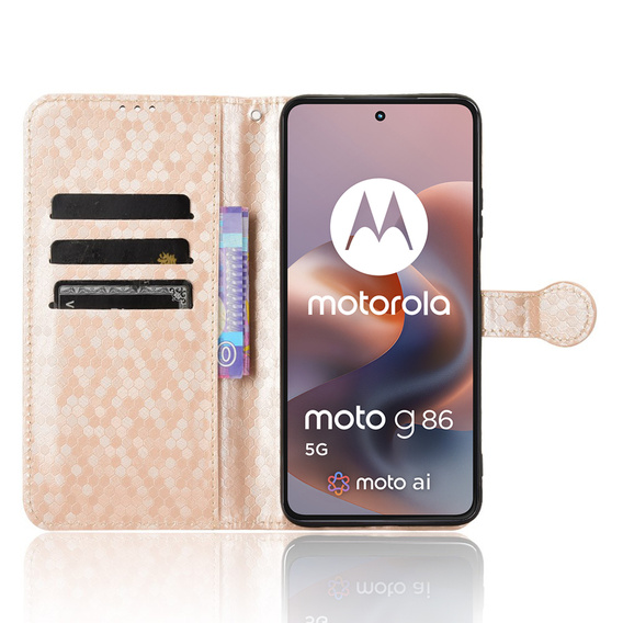 θήκη πτερύγιο για Motorola Moto G86 Power 5G, Wallet Rhombus, χρυσή
