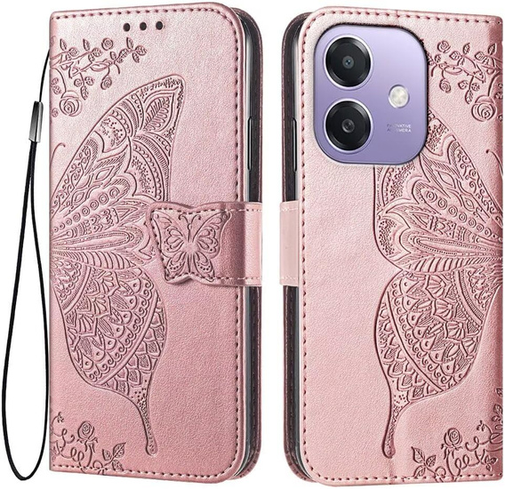 Θήκη με πτερύγιο για Oppo A40 / Oppo A40m, Butterfly, ροζ rose gold