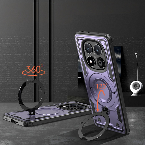 Θήκη για Xiaomi Redmi Note 14 Pro 5G /  Poco X7 5G, Στρατιωτικό MagSafe, μωβ + γυαλί 9H