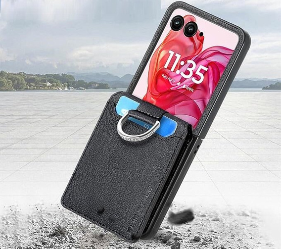 Θήκη για Motorola Razr 50 Ultra, Card Slot Ring Case, μαύρη