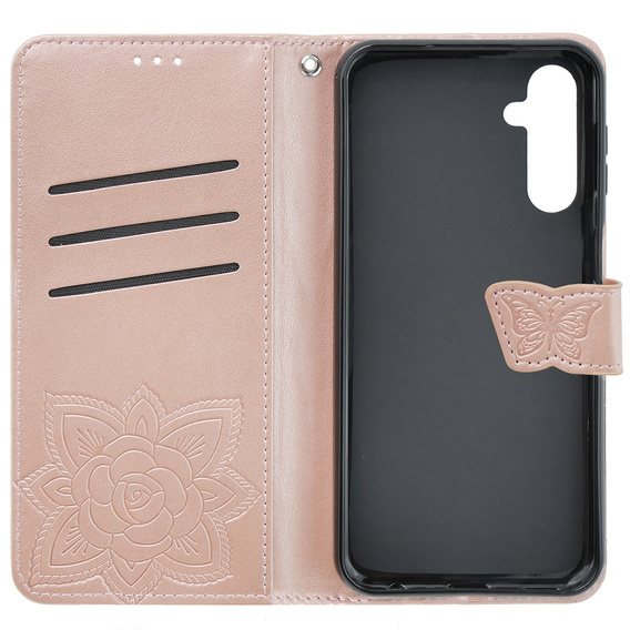 Θήκη με πτερύγιο για Samsung Galaxy M34 5G, Butterfly, ροζ rose gold