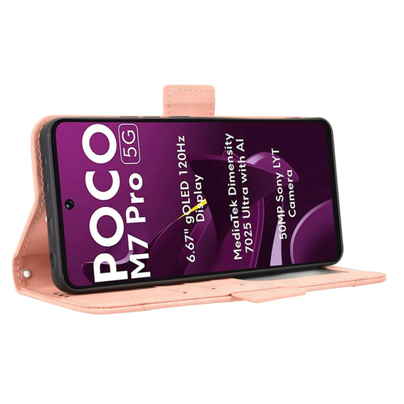 Θήκη με πτερύγιο για Xiaomi Poco M7 Pro 5G, Card Slot, ροζ