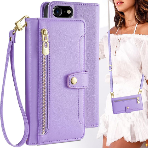 Θήκη με πτερύγιο για iPhone 16E, Wallet Zipper Pocket, μωβ