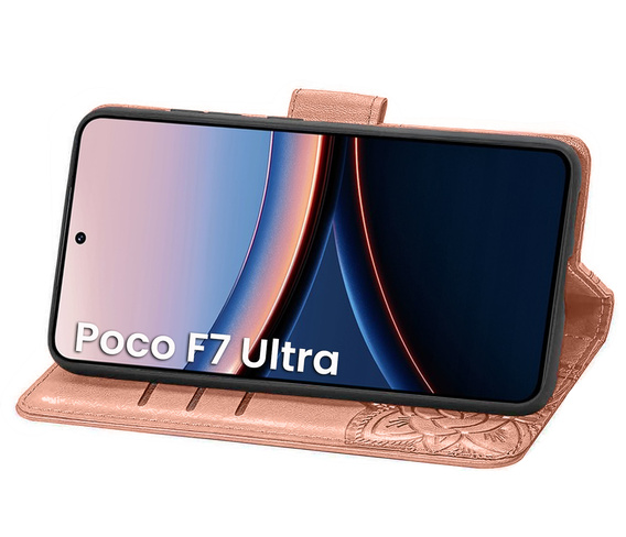 Θήκη με πτερύγιο για Xiaomi Poco F7 Ultra, Butterfly, ροζ rose gold