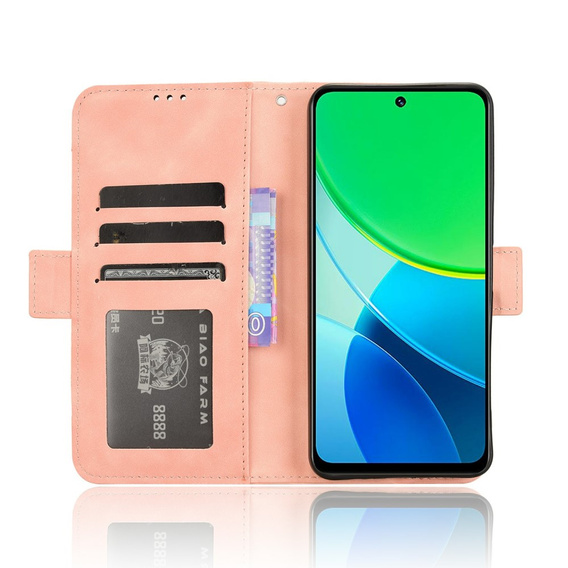Θήκη με πτερύγιο για Vivo Y19s, Card Slot, ροζ