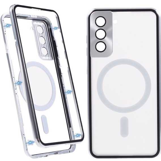 Μαγνητική θήκη MagSafe Dual Glass για Samsung Galaxy S22 Plus, ασημένια