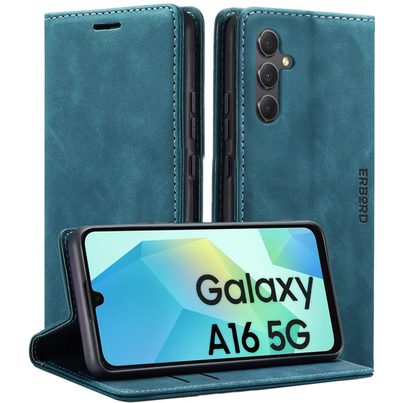 Θήκη για Samsung Galaxy A16, ERBORD Vintage, πορτοφόλι με πτερύγιο, μπλε