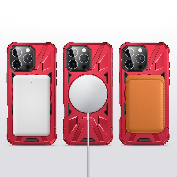 Θήκη για iPhone 16 Pro Max, θωρακισμένη με βάση και λαβή, κόκκινη