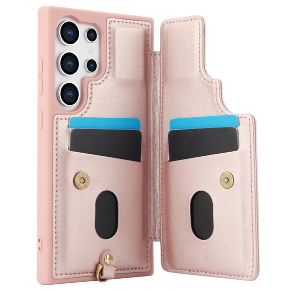 θήκη για Samsung Galaxy S25 Ultra, Leather Flower Card Slot, ροζ