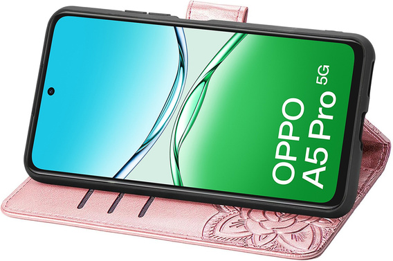 Θήκη με πτερύγιο για Oppo A5 Pro 5G, Butterfly, ροζ rose gold