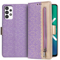 θήκη πτερύγιο για Samsung Galaxy A52 / A52s, Wallet Pocket Zipper Lace, μωβ