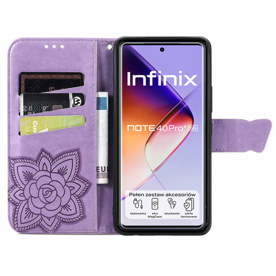 Θήκη με πτερύγιο για Infinix Note 40 Pro Plus, Butterfly, μωβ