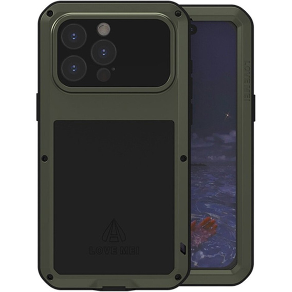 Love Mei Θήκη για iPhone 15 Pro Max, armored with glass, πράσινη