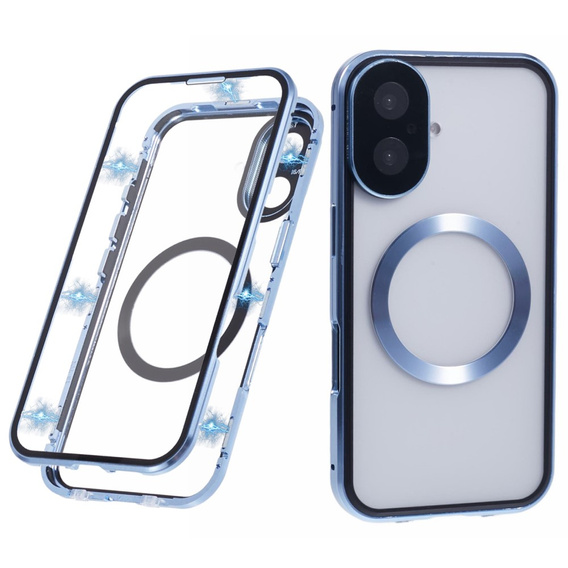 Μαγνητική θήκη MagSafe Dual Glass για iPhone 16, μπλε