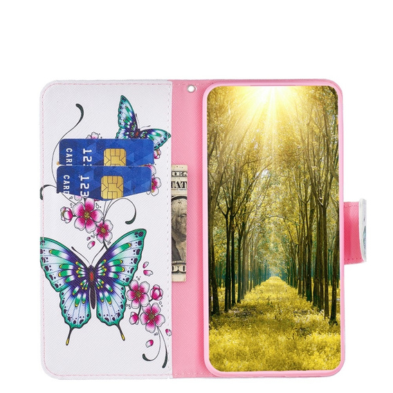 Θήκη με πτερύγιο για Xiaomi 13 Lite, Wallet, butterfly & flowers, λευκή