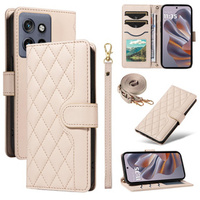 θήκη πτερύγιο για Motorola Edge 50 Neo, Rhombus Crossbody Leather, μπεζ